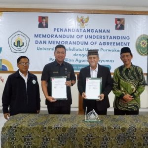 Universitas Nahdlatul Ulama Purwokerto dan Pengadilan Agama Banyumas Resmi Tandatangani MoU dan MoA untuk meningkatkan SDM